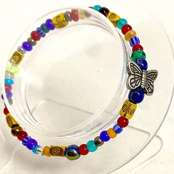 Hand Crafted Jewelry - Recycled glass and gold beaded handmade bracelet